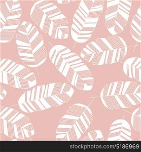 Seamless pattern with white leaves on pink background, vector illustration
