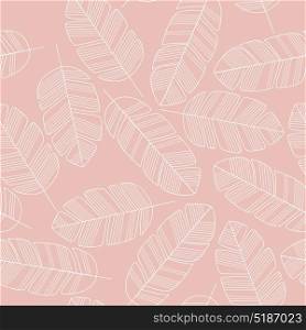 Seamless pattern with white leaves on pink background, vector illustration