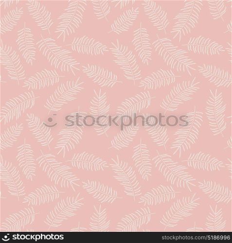 Seamless pattern with white tropical leaves on pink background, vector illustration