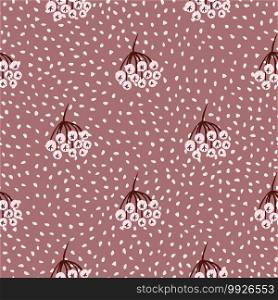 Seamless pattern with wilf berries ornament.. Rowan print in pink dotted background. Perfect for fabric design, textile print, wrapping, cover. Vector illustration. Seamless pattern with wilf berries ornament.. Rowan print in pink dotted background.