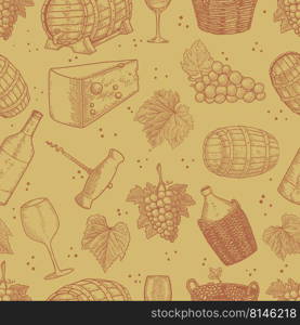 Seamless pattern with wine design elements. Design element for poster, card, banner, clothes decoration. Vector illustration