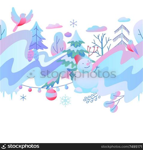 Seamless pattern with winter items. New Year and Christmas objects.. Seamless pattern with winter items.