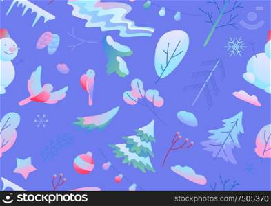 Seamless pattern with winter items. New Year and Christmas objects.. Seamless pattern with winter items.