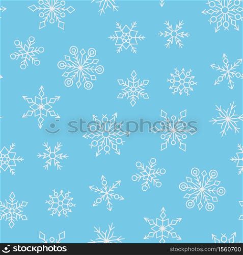 Seamless pattern with winter snowflakes. Hand drawn snow texture. Vector illustration in doodle style on blue background. Seamless pattern with winter snowflakes. Hand drawn snow texture. Vector illustration