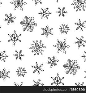 Seamless pattern with winter snowflakes. Hand drawn snowfall texture. Vector illustration in doodle style on white background.. Seamless pattern with winter snowflakes. Hand drawn snowfall texture. Vector illustration