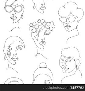 Seamless pattern with woman faces on white background. . pattern with woman faces
