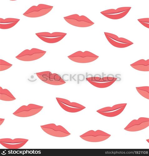 seamless pattern with womans red and pink kissing lips. Isolated on white background. Vector illustration in flat style. Lips seamless pattern
