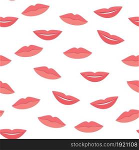 seamless pattern with womans red and pink kissing lips. Isolated on white background. Vector illustration in flat style. Lips seamless pattern