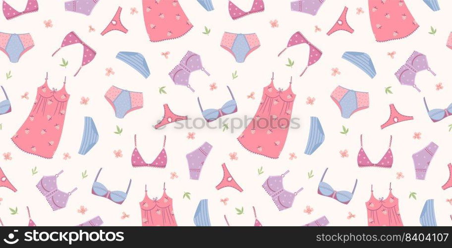 Seamless pattern with womens underwear. Vector design concept for International Women s Day and other use. Seamless pattern with womens underwear. Vector design concept for International Women s Day and other