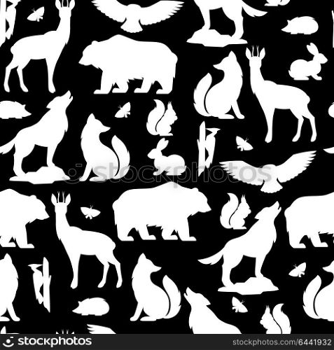 Seamless pattern with woodland forest animals and birds. Stylized illustration. Seamless pattern with woodland forest animals and birds. Stylized illustration.