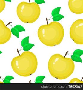 Seamless pattern with yellow apples vector illustration. Background with fruits on a white substrate. Bright colorful template. Wallpaper or packaging, fabric.. Seamless pattern with yellow apples vector illustration.