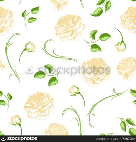Seamless pattern with yellow roses. Beautiful decorative flowers, buds and leaves.. Seamless pattern with yellow roses. Beautiful decorative flowers.