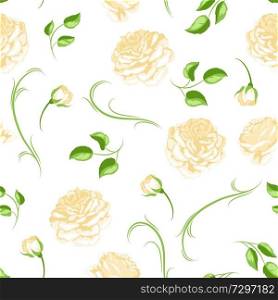 Seamless pattern with yellow roses. Beautiful decorative flowers, buds and leaves.. Seamless pattern with yellow roses. Beautiful decorative flowers.