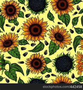 Seamless pattern with yellow sunflowers. Vector illustration sunflower background blossom bright. Seamless pattern with yellow sunflowers. Vector illustration