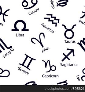 Seamless pattern with zodiac signs. Ideal for textiles, packaging, paper printing, simple backgrounds and textures.