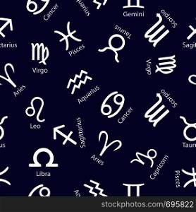 Seamless pattern with zodiac signs. Ideal for textiles, packaging, paper printing, simple backgrounds and textures.