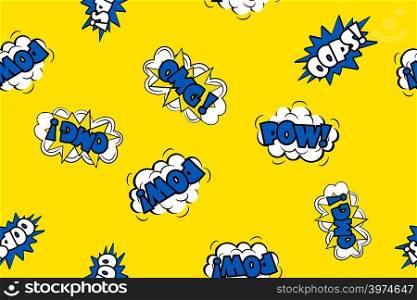 Seamless pattern - Wow,oops,omg Comic sound effects in pop art style. Burst best graphic effect with label and text in retro style.Stock vector illustration. Seamless pattern - Wow,oops,omg Comic sound effects in pop art s