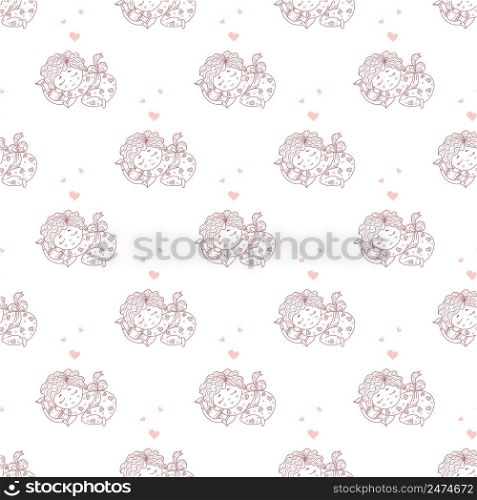 Seamless patterns. Cute baby in pajamas sleeps on a pillow. Decorative illustrations on a white background. outline. Vector. Kids collection for textiles, decoration, decor, textiles and wallpaper