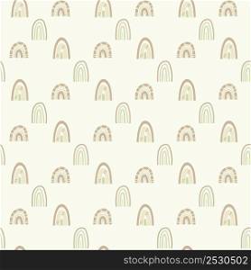 Seamless patterns. Illustration of a cute hand drawn rainbows in green and brown colors. Scandinavian design. The concept of kids textiles, packaging, decor, wallpaper and design. vector