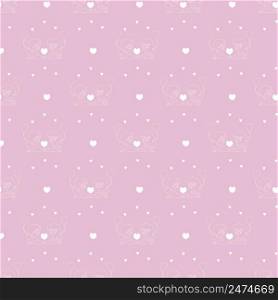 Seamless patterns. Kids collection. Cute children angels - a girl and a boy with balloons and hearts. white outline drawing on delicate pink background. Vector. For valentines, textiles, packaging