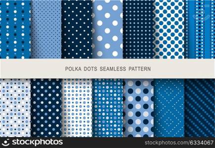 Seamless patterns polka dots set. Vector illustration