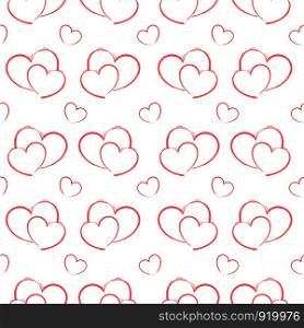 Seamless Patterns Red Heart Draw on white background vector illustration, valentine day