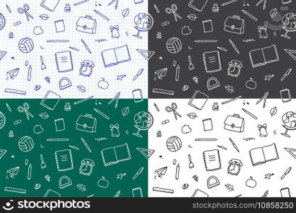 Seamless patterns school elements set vector image