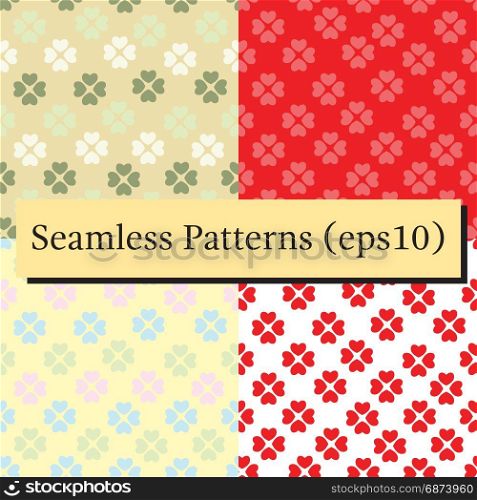Seamless patterns set with flower of hearts. Background of hearts on Valentine Day. Good for textiles, interior design, for book design, website background.. Vector seamless pattern with nice hearts on background.