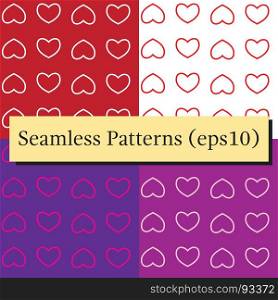 Seamless patterns set with hearts. Background of hearts on Valentine Day. Good for textiles, interior design, for book design, website background.. Vector seamless pattern with nice hearts on background.