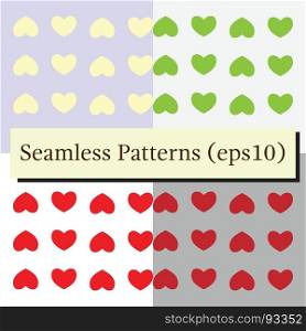 Seamless patterns set with hearts. Vector seamless patterns set with nice hearts on different background.