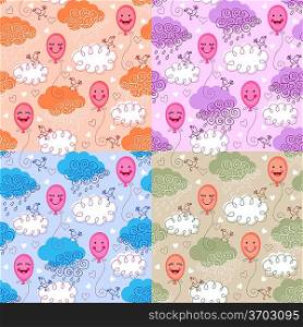 Seamless patterns with balloons and clouds