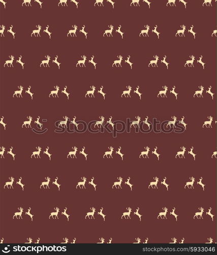 Seamless patterns with Christmas reindeers on brown background, vector illustration