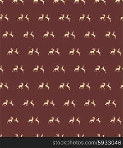 Seamless patterns with Christmas reindeers on brown background, vector illustration