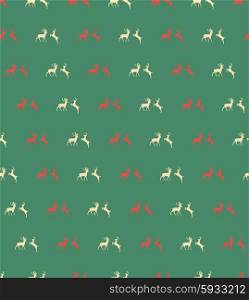 Seamless patterns with Christmas reindeers on green background, vector illustration