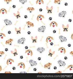 Seamless patterns with cute cartoon dogs muzzles. Dalmatian, Terrier, Bulldog.. Seamless patterns with cute cartoon dogs muzzles. Dalmatian, Terrier, Bulldog