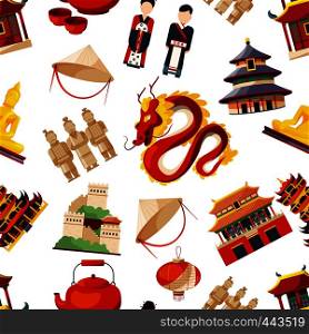 Seamless patterns with elements of traditional china culture. Vector asia chinese traditional, dragon and building illustration. Seamless patterns with elements of traditional china culture