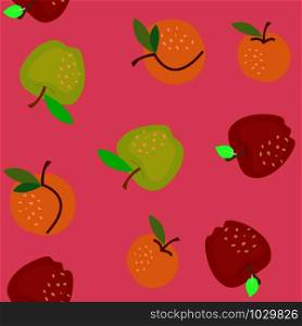 Seamless patternw with red and green apples and apricots on pink background. Vector illustration.. Seamless patternw with red and green apples and apricots on pink background.