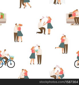 Seamless pattter happy love couple vector illustration. Dating and leisure, girlfriend and boyfriend rest day. Seamless pattter happy love couple vector illustration