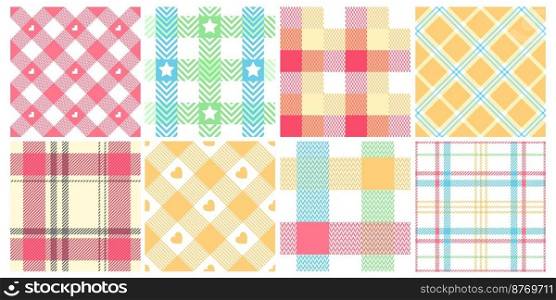 Seamless picnic check pattern. Pastel blanket, comfy plaid for easter spring weekends and geometric intertwined grid vector background set of gingham and geometric tablecloth illustration. Seamless picnic check pattern. Pastel blanket, comfy plaid for easter spring weekends and geometric intertwined grid vector background set