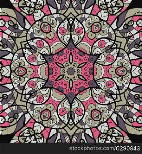 Seamless pink and brown mandala ornament template for menu, greeting card, invitation or cover.