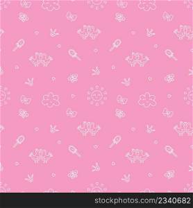 Seamless pink pattern for sewing children clothes. Princess accessories background. Printing on fabric and wrapping paper. Wallpaper for nursery.