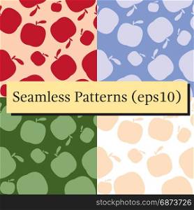Seamless pink patterns set of background with apples. Seamless colorful background patterns set with apples. Vector illustration.