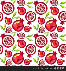 Seamless pomegranate pattern with leaves on white background. Seamless pattern of pomegranate