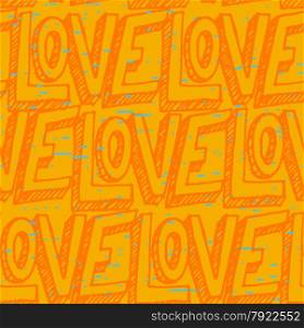 Seamless pop art pattern, repeating doodle LOVE lettering for Valentine&rsquo;s day designs