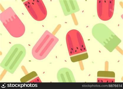 Seamless popsicle ice cream pattern. Vector illustration isolated on a yellow background.. Seamless popsicle ice cream pattern. Vector illustration isolated on a yellow background