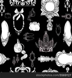 Seamless princess accessories on black vector illustration
