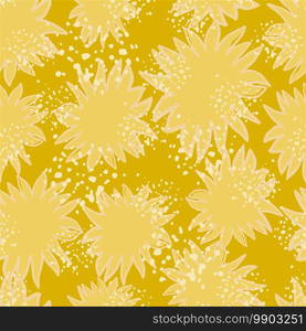 Seamless random pattern with childish sun silhouettes ornament. Yellow tones star decoration print with splashes. Perfect for fabric design, textile print, wrapping, cover. Vector illustration.. Seamless random pattern with childish sun silhouettes ornament. Yellow tones star decoration print with splashes.