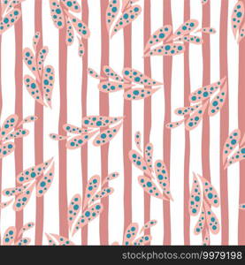 Seamless random pattern with pink abstract nature ornament shapes. White striped background. Great for fabric design, textile print, wrapping, cover. Vector illustration.. Seamless random pattern with pink abstract nature ornament shapes. White striped background.