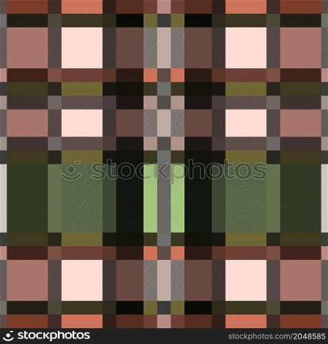 Seamless rectangular vector contrast pattern as a tartan plaid mainly in green and brown colors with diagonal lines, texture for flannel shirt, plaid, tablecloths, clothes, blankets and other textile