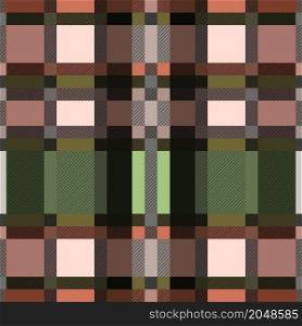 Seamless rectangular vector contrast pattern as a tartan plaid mainly in green and brown colors with diagonal lines, texture for flannel shirt, plaid, tablecloths, clothes, blankets and other textile